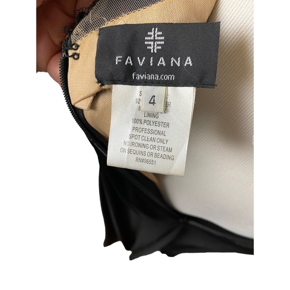 Faviana Long Black Chiffon Dress with Beaded Top Sz 4 - Picture 8 of 11